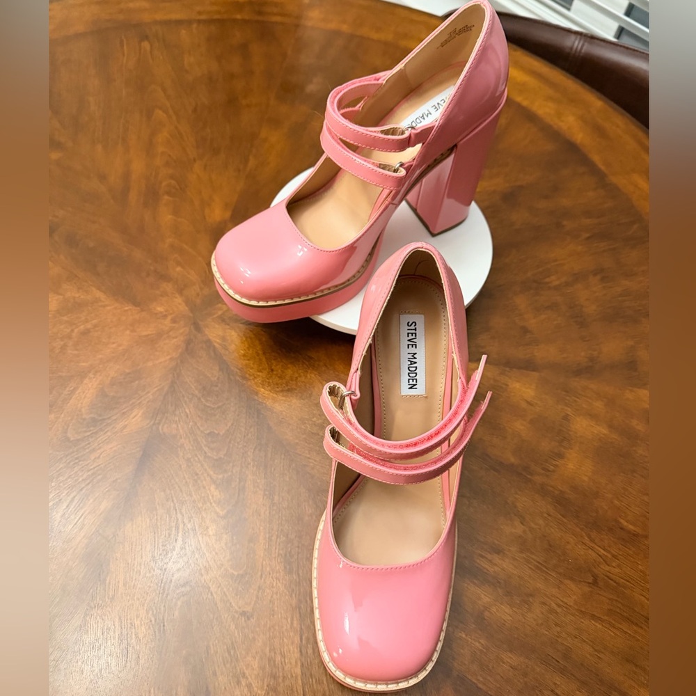 NWOT Steve Madden Pink Patent Vegan Leather Mary Jane Heels Size 9.5 - Picture 11 of 11